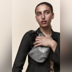 Zara SILVER/BLACK SPARKLY SHOULDER BAG  - NWT